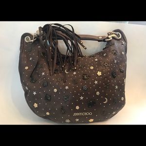 JIMMY CHOO LEATHER ZODIAC BROWN SHOULDER HOBO